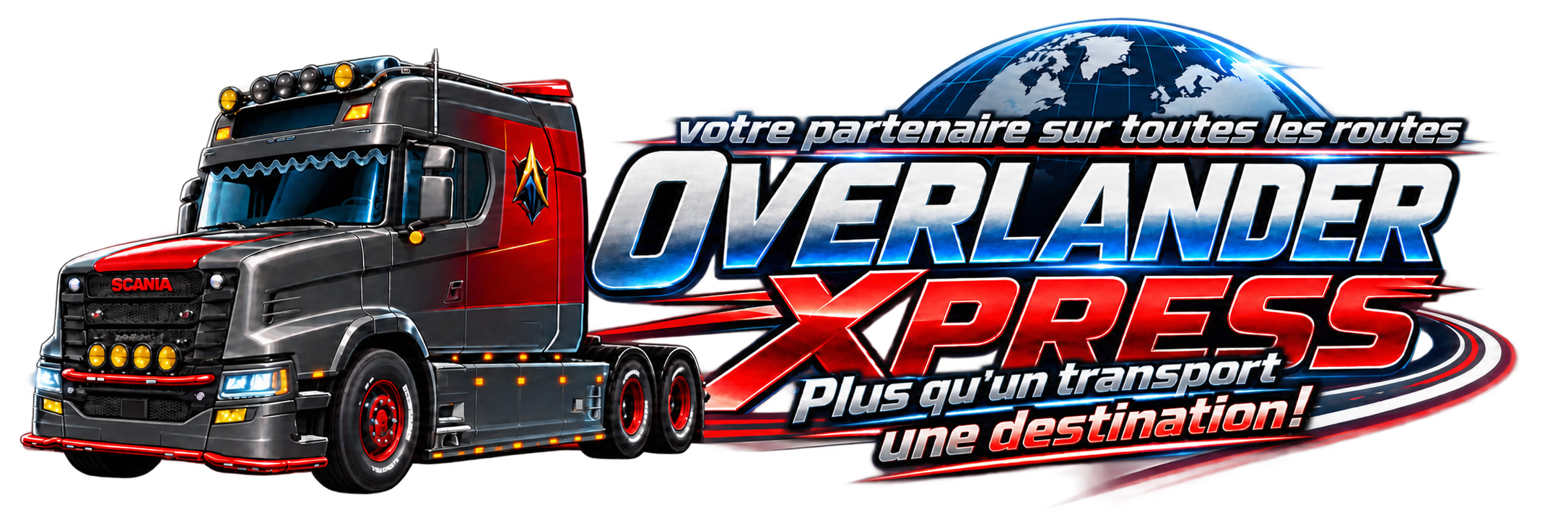 Logo Overlander Xpress avec camion Scania